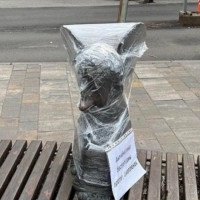 Памятники врачам обматывают пленкой в рамках загадочного флешмоба