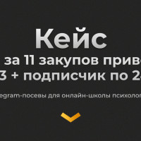 Кейс: Telegram-посевы для онлайн-школы психологии: как за 11 закупов привели 4733+ подписчиков по 243₽