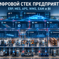 Цифровой стек промышленного предприятия: ERP, MES, APS, WMS, EAM, SCADA и BI
