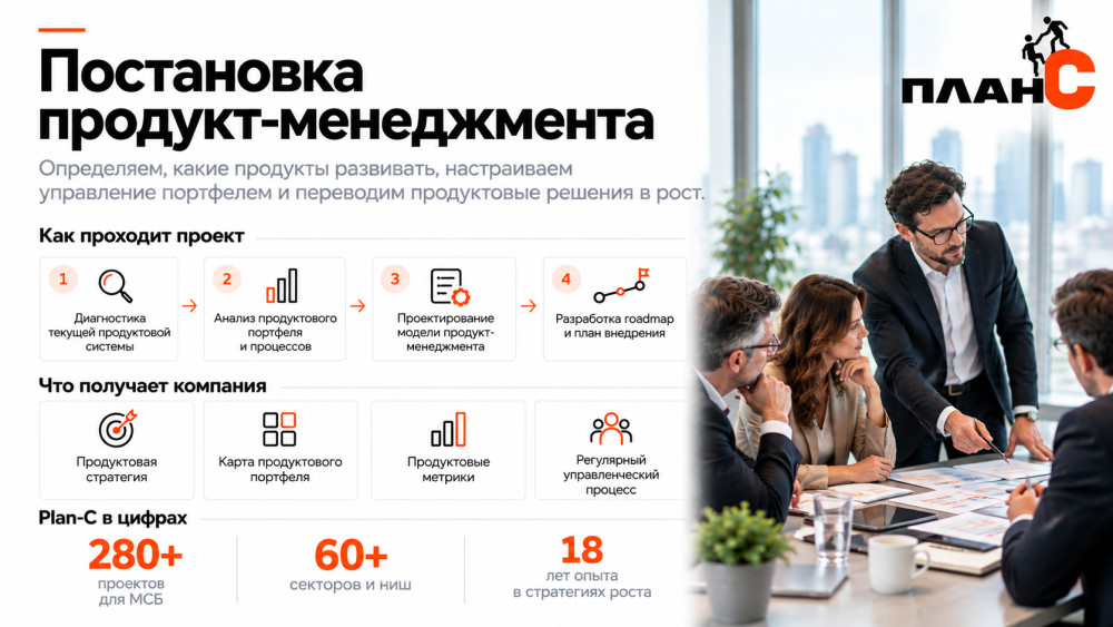 Plan-c-consult 175474: Постановка продукт-менеджмента: как перейти от хаотичных запусков к управляемому развитию продуктов