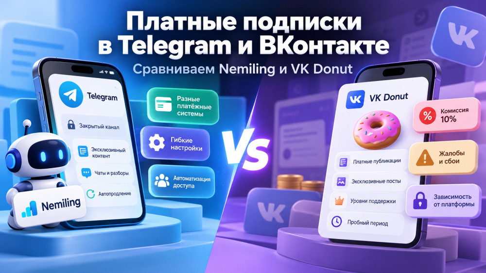 Nemiling: Платные подписки в Telegram и ВКонтакте в 2026 году: сравниваем Nemiling и VK Donut