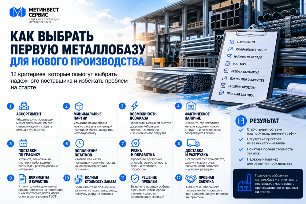 ООО «ПКФ «МЕТИНВЕСТ-СЕРВИС»: Как выбрать первую металлобазу для нового производства: критерии, о которых не думают на старте